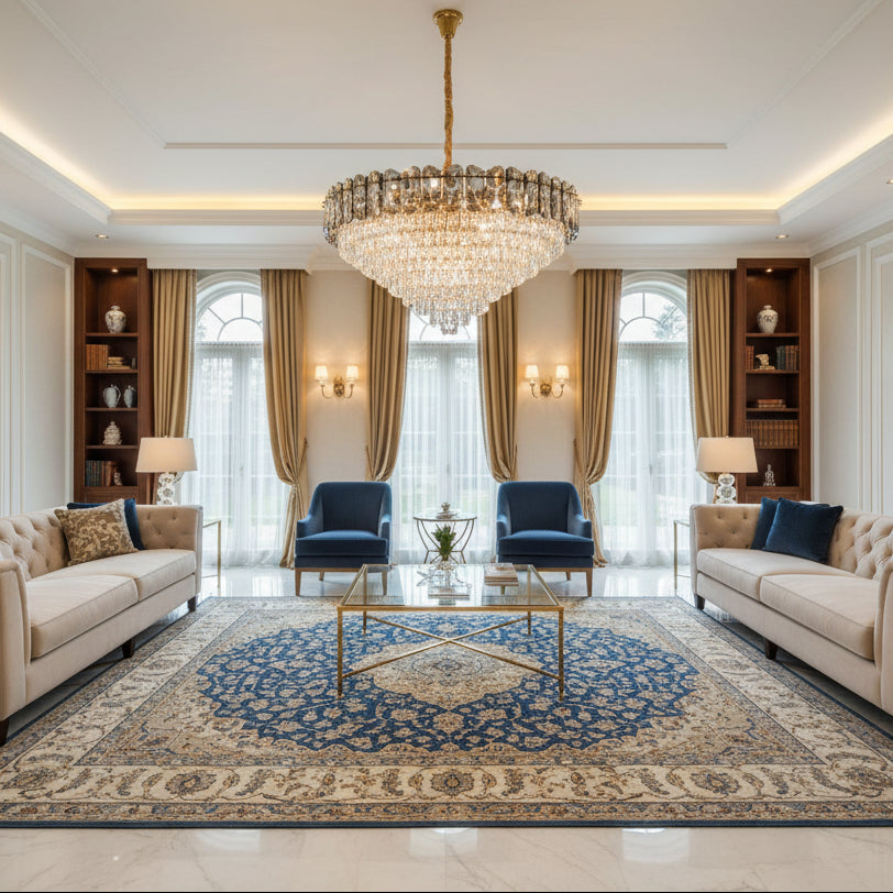 Lampadario Cristallo AURUM Regalis 22xE14, Diametro 80cm, Altezza 55cm, Oro Lucido, Altezza Regolabile, Design Elegante