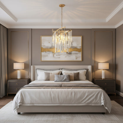 TWEEZE Nobile Lampadario in Cristallo, 6xE14, D40 cm, Oro, Metallo e Cristallo