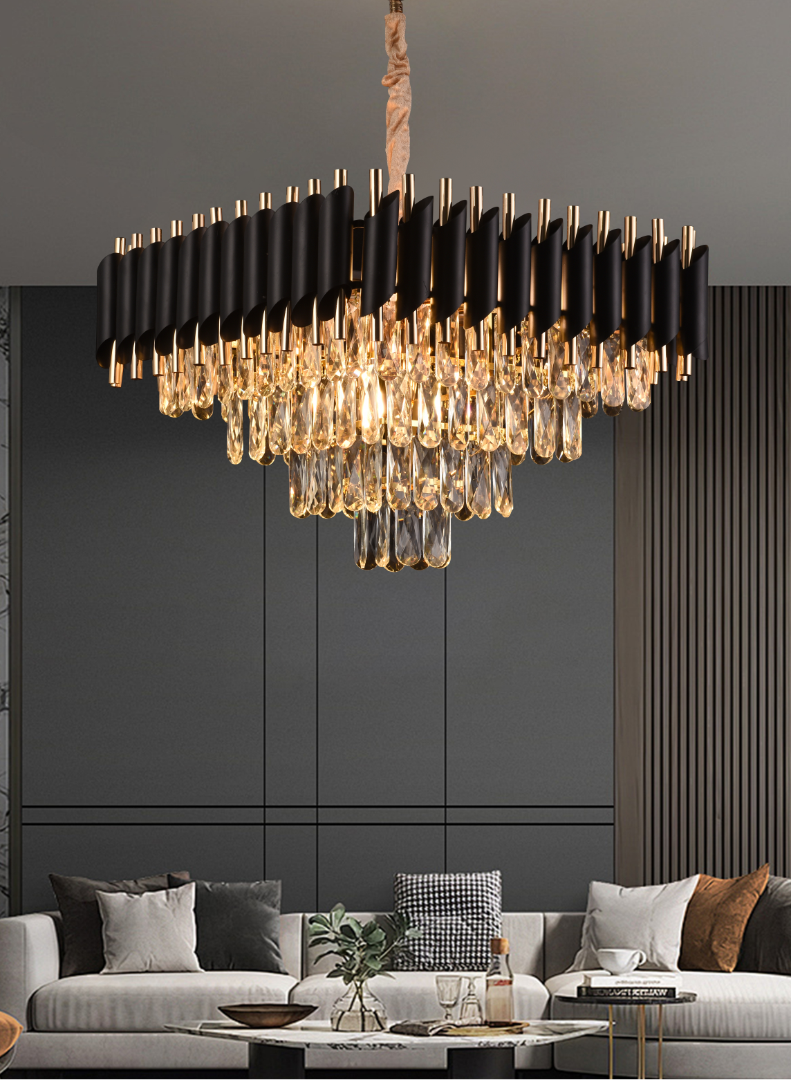 Candelabro di cristallo VERSAILLES Nobile 5xE14, Diametro 38 cm, Altezza 35 cm Regolabile, Oro, Nero, Metallo, Cristallo Candelabro di cristallo Titolo predefinito Alessandro Design
