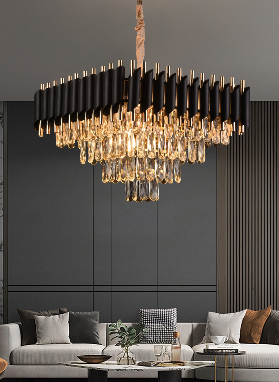 Candelabro di cristallo VERSAILLES Nobile 5xE14, Diametro 38 cm, Altezza 35 cm Regolabile, Oro, Nero, Metallo, Cristallo Candelabro di cristallo Titolo predefinito Alessandro Design