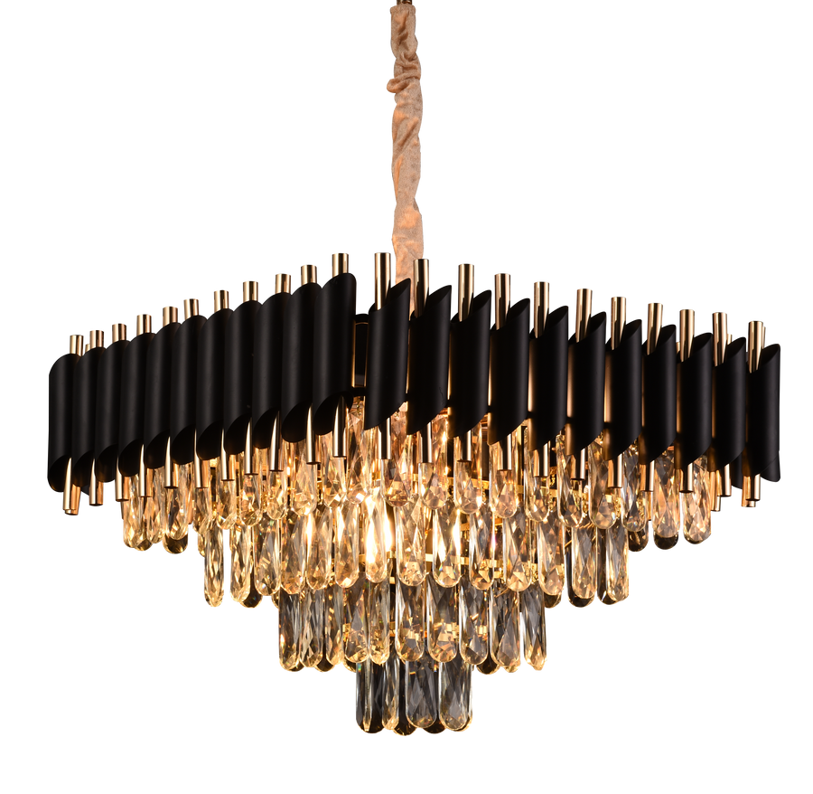 Candelabro di cristallo VERSAILLES Nobile 5xE14, Diametro 38 cm, Altezza 35 cm Regolabile, Oro, Nero, Metallo, Cristallo Candelabro di cristallo Titolo predefinito Alessandro Design
