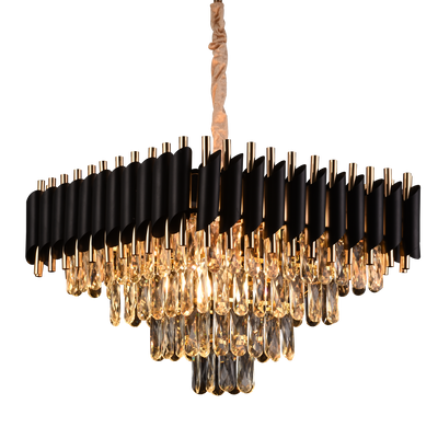Lampadario di cristallo VERSAILLES Nobile 5xE14, Diametro 38 cm, Altezza 35 cm Regolabile, Oro, Nero, Metallo, Cristallo