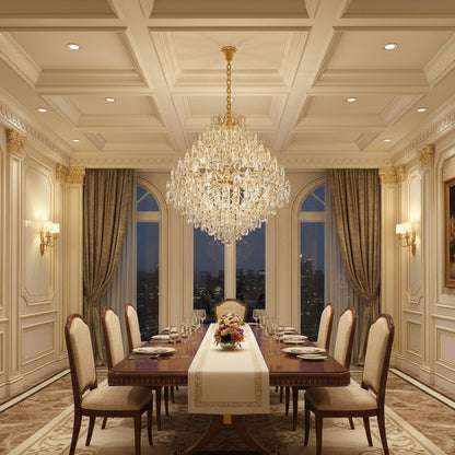 KONIG Supremo Lampadario in cristallo, 24xE14, D100 cm, Oro, Altezza regolabile, Metallo e cristallo