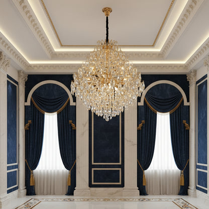KONIG Supremo Lampadario in cristallo, 24xE14, D100 cm, Oro, Altezza regolabile, Metallo e cristallo