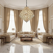 KONIG Grande Lampadario in cristallo, 32xE14, D120 cm, Oro, Altezza regolabile, Metallo e cristallo