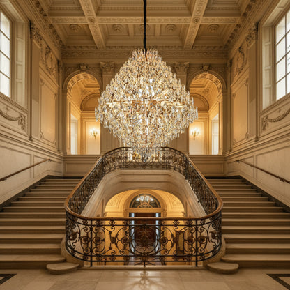 KONIG Grande Lampadario in cristallo, 32xE14, D120 cm, Oro, Altezza regolabile, Metallo e cristallo