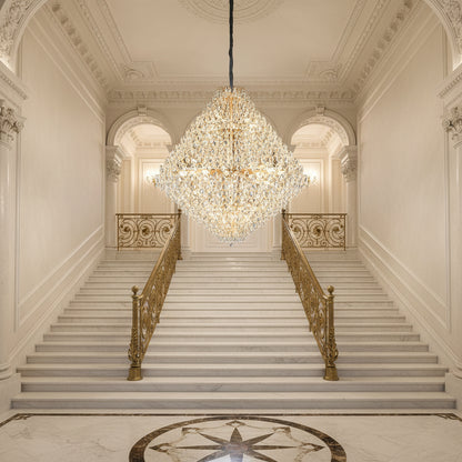 KONIG Grande Supremo Lampadario in cristallo, 54xE14, D150 cm, Oro, Altezza regolabile, Metallo e cristallo