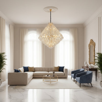 KONIG Grande Supremo Lampadario in cristallo, 54xE14, D150 cm, Oro, Altezza regolabile, Metallo e cristallo
