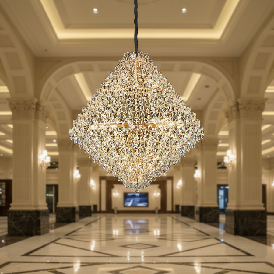 KONIG Grande Supremo Lampadario in cristallo, 54xE14, D150 cm, Oro, Altezza regolabile, Metallo e cristallo