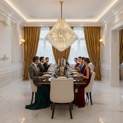 KONIG Grande Supremo Lampadario in cristallo, 54xE14, D150 cm, Oro, Altezza regolabile, Metallo e cristallo