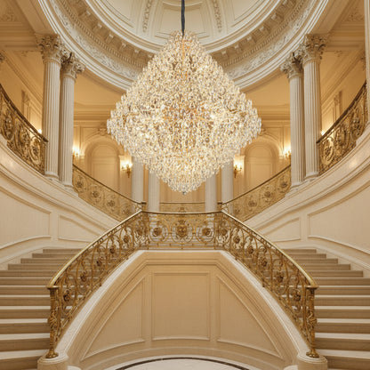 KONIG Grande Supremo Lampadario in cristallo, 54xE14, D150 cm, Oro, Altezza regolabile, Metallo e cristallo
