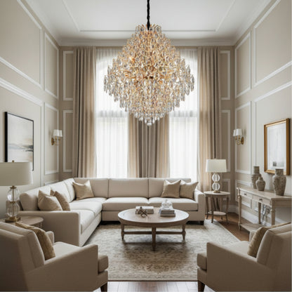 KONIG Regalis Lampadario in cristallo, 15xE14, D80 cm, Oro, Altezza regolabile, Metallo e cristallo