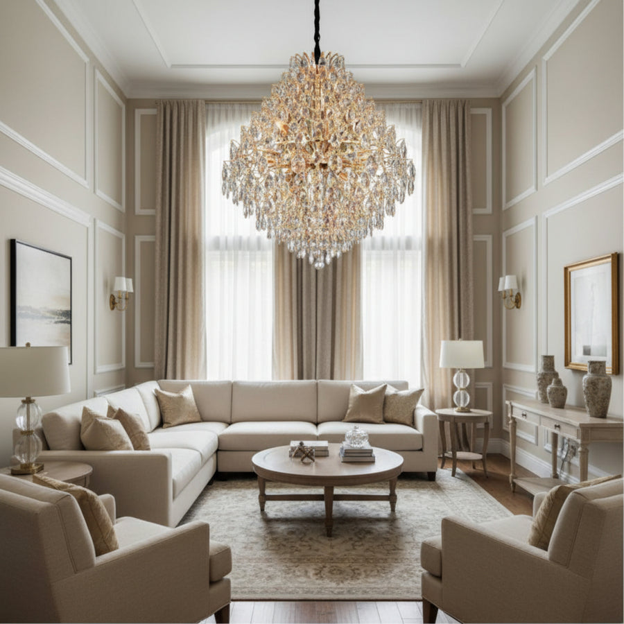 KONIG Regalis Lampadario in cristallo, 15xE14, D80 cm, Oro, Altezza regolabile, Metallo e cristallo