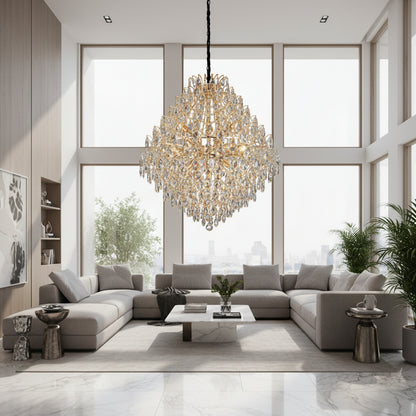 KONIG Regalis Lampadario in cristallo, 15xE14, D80 cm, Oro, Altezza regolabile, Metallo e cristallo