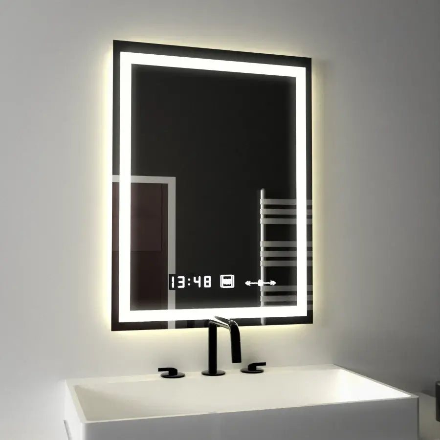 Specchio rettangolare a LED, 45x60 cm, Verite MotionGlow Marcello, sistema antiappannamento, orologio e termometro, Specchi Marcello dimmerabili Titolo predefinito Alessandro Design