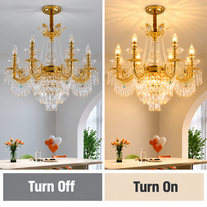 Lampadario in Cristallo 11xE14, D80cm, Oro Lucido, Altezza Regolabile, Metallo e Cristallo
