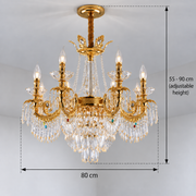 Lampadario in Cristallo 11xE14, D80cm, Oro Lucido, Altezza Regolabile, Metallo e Cristallo