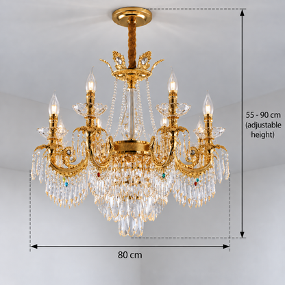 Lampadario in Cristallo 11xE14, D80cm, Oro Lucido, Altezza Regolabile, Metallo e Cristallo