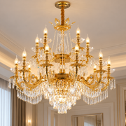 Candelabru Cristal 19xE14, D95cm, Auriu Lucios, Inaltime Reglabila, Metal si Cristal