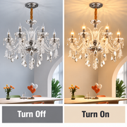 Lampadario in cristallo 6xE14, D68cm, Argento, Altezza regolabile, Metallo e cristallo
