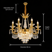 Lampadario in Cristallo 9xE14, D68cm, Oro Lucido, Altezza Regolabile, Metallo e Cristallo