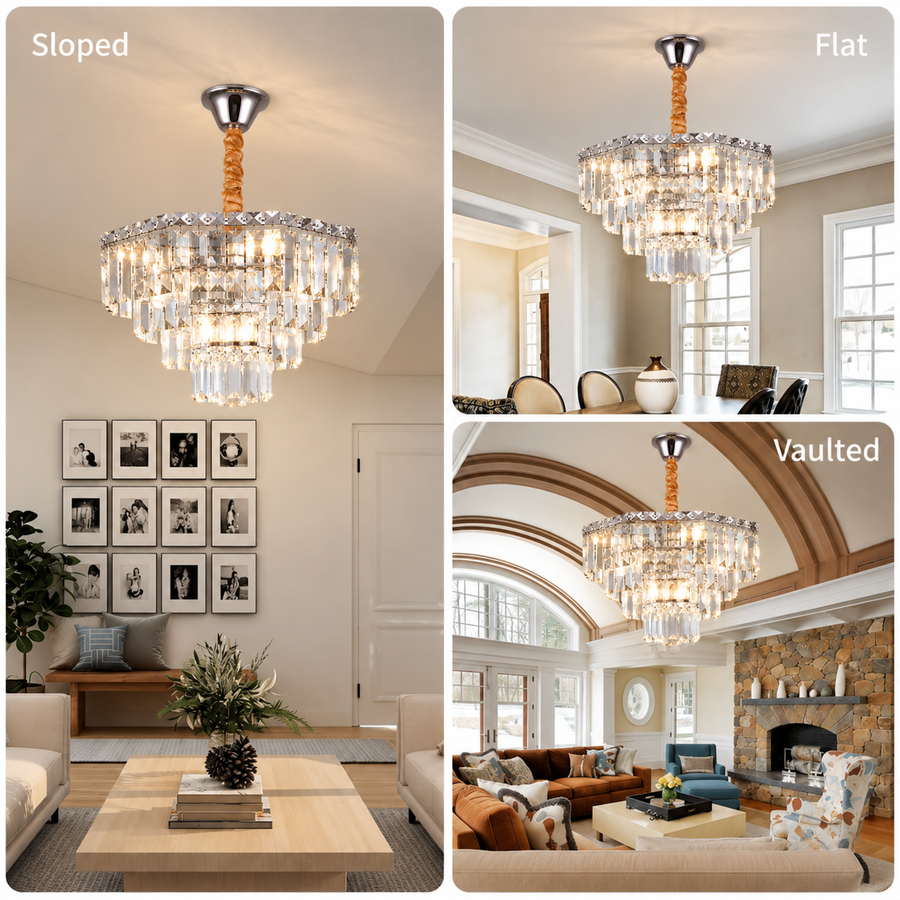 Candelabru Cristal ADAMA Nobile, 5x E14, Diametru 40cm, Crom Lucios, Inaltime Reglabila