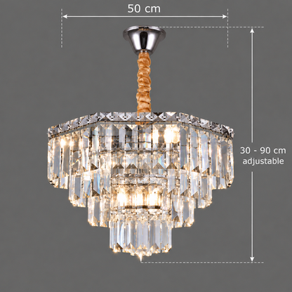 Candelabru Cristal ADAMA Eleganza, 7x E14, Diametru 50cm, Crom Lucios, Inaltime Reglabila