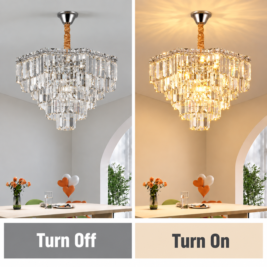 Candelabru Cristal ADAMA Magno, 10x E14, Diametru 60cm, Crom Lucios, Inaltime Reglabila