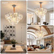 Candelabru Cristal ADAMA Magno, 10x E14, Diametru 60cm, Crom Lucios, Inaltime Reglabila