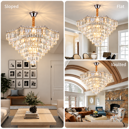 Candelabru Cristal ADAMA Regalis, 14x E14, Diametru 80cm, Crom Lucios, Inaltime Reglabila