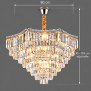 Candelabru Cristal ADAMA Regalis, 14x E14, Diametru 80cm, Crom Lucios, Inaltime Reglabila