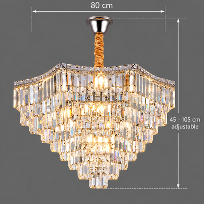 Candelabru Cristal ADAMA Regalis, 14x E14, Diametru 80cm, Crom Lucios, Inaltime Reglabila