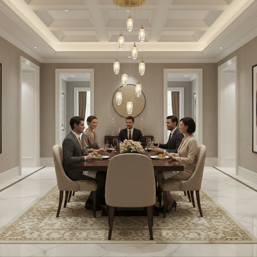 Lampadario LED in Cristallo AROHA con Telecomando, Sospensione, 12 Sorgenti, 36W, Diametro 40cm, Luce Calda/Neutra/Fredda, Altezza Regolabile, Oro, Metallo e Cristallo