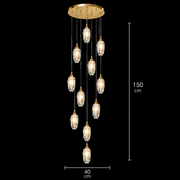 Lampadario LED in Cristallo AROHA con Telecomando, Sospensione, 12 Sorgenti, 36W, Diametro 40cm, Luce Calda/Neutra/Fredda, Altezza Regolabile, Oro, Metallo e Cristallo