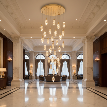 AROHA Lampadario LED in Cristallo con Telecomando, Sospensione, 30 Sorgenti, 90W, Luce Calda/Neutra/Fredda, Diametro 60cm, Altezza Regolabile, Oro, Metallo e Cristallo