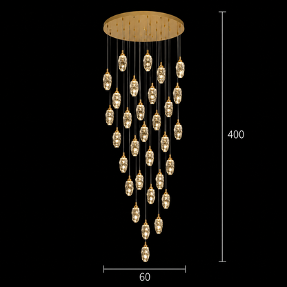AROHA Lampadario LED in Cristallo con Telecomando, Sospensione, 30 Sorgenti, 90W, Luce Calda/Neutra/Fredda, Diametro 60cm, Altezza Regolabile, Oro, Metallo e Cristallo