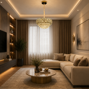 Lampadario in Cristallo BANO Eleganza, 60W, 7xE14, Altezza Regolabile, Metallo e Cristallo, Oro