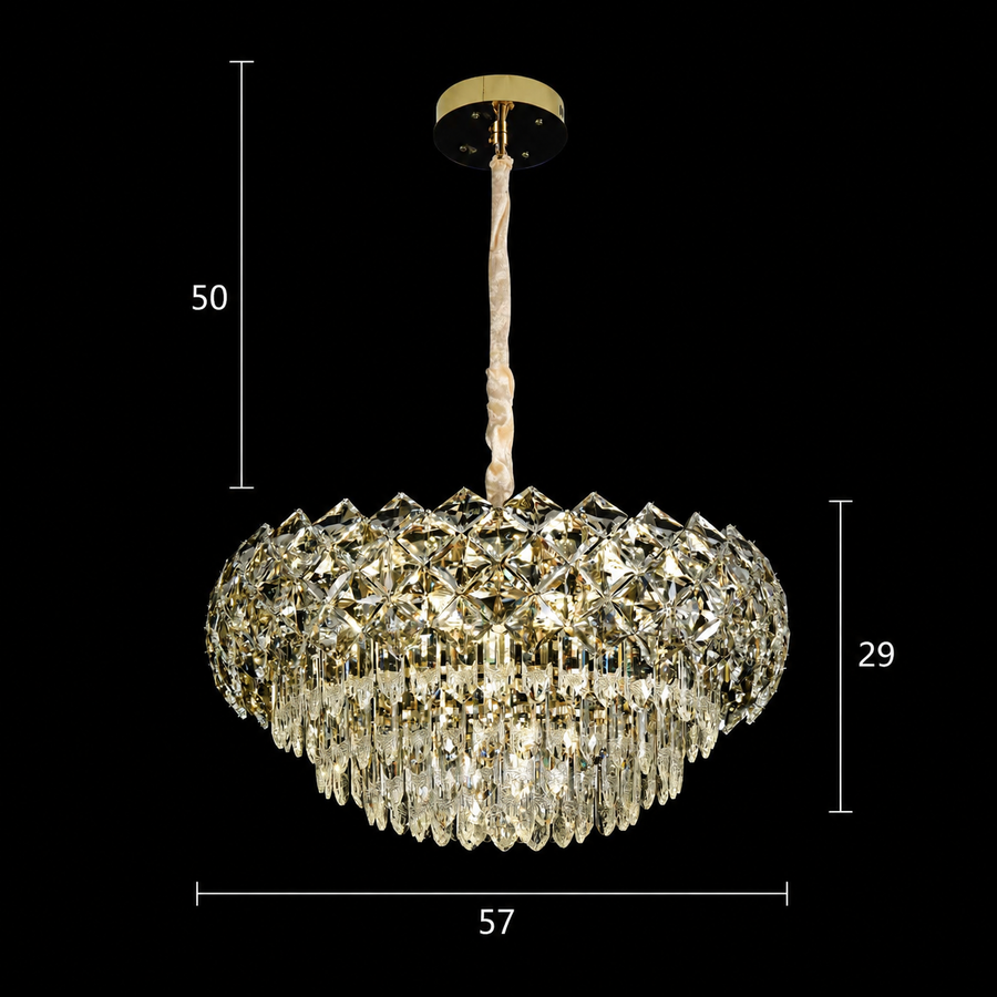 Lampadario in Cristallo BANO Eleganza, 60W, 7xE14, Altezza Regolabile, Metallo e Cristallo, Oro