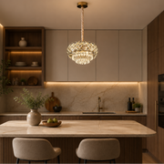 BANO Nobile Lampadario in cristallo, 24W, 4xE14, altezza regolabile, metallo e cristallo, oro
