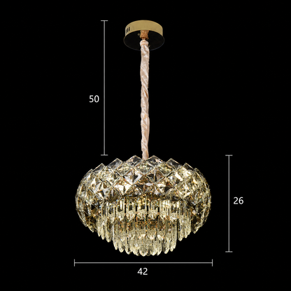 BANO Nobile Lampadario in cristallo, 24W, 4xE14, altezza regolabile, metallo e cristallo, oro