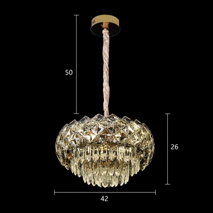BANO Nobile Lampadario in cristallo, 24W, 4xE14, altezza regolabile, metallo e cristallo, oro