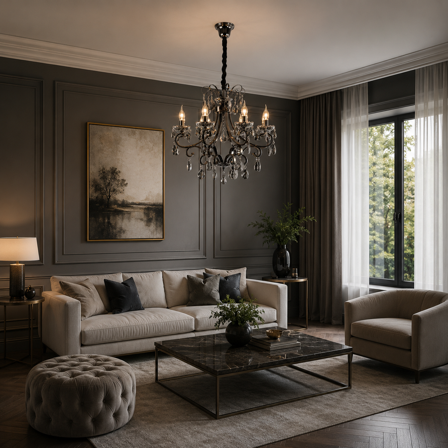 Lampadario di cristallo BARO Magno, Φ70 cm, 6xE14, altezza regolabile, metallo e cristallo, nero