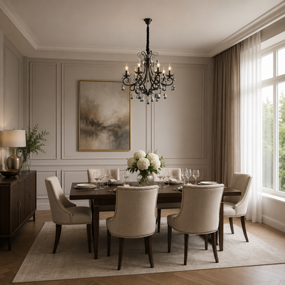Lampadario di cristallo BARO Magno, Φ70 cm, 6xE14, altezza regolabile, metallo e cristallo, nero