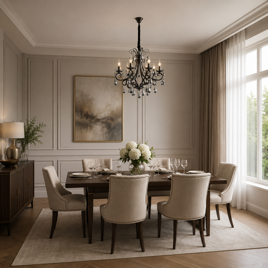 Lampadario di cristallo BARO Magno, Φ70 cm, 6xE14, altezza regolabile, metallo e cristallo, nero