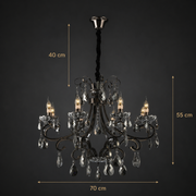 Lampadario di cristallo BARO Magno, Φ70 cm, 6xE14, altezza regolabile, metallo e cristallo, nero
