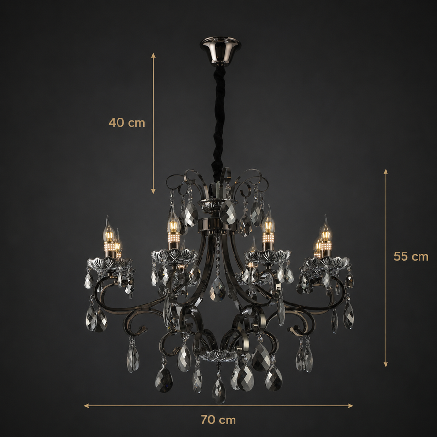 Lampadario di cristallo BARO Magno, Φ70 cm, 6xE14, altezza regolabile, metallo e cristallo, nero