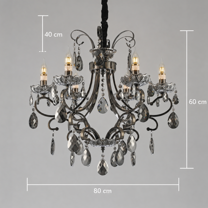 BARO Regalis Lampadario di cristallo, Φ80 cm, 8xE14, altezza regolabile, metallo e cristallo, nero