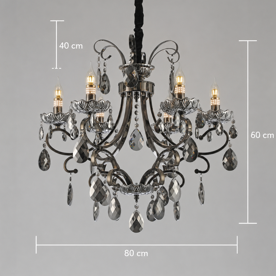 BARO Regalis Lampadario di cristallo, Φ80 cm, 8xE14, altezza regolabile, metallo e cristallo, nero