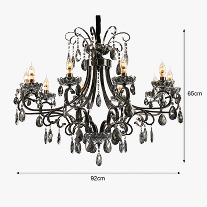 Lampadario di cristallo BARO Supremo, Φ92 cm, 10xE14, altezza regolabile, metallo e cristallo, nero