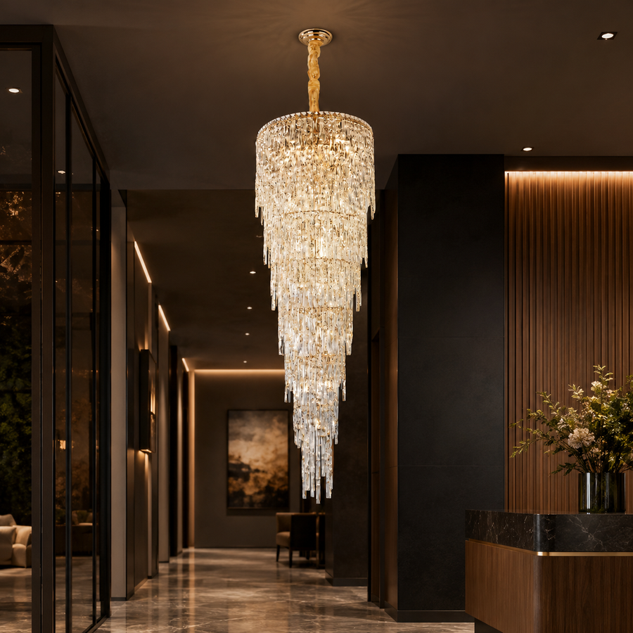 COLLOSEUM Lampadario in cristallo, 100xE14, diametro 100 cm, altezza regolabile, metallo e cristallo, oro
